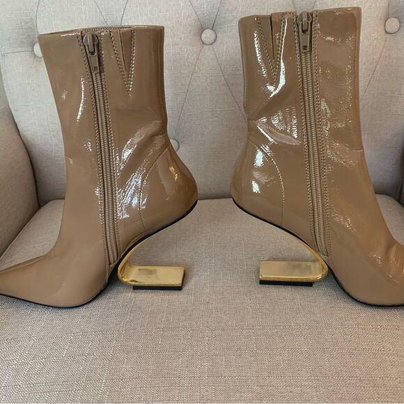 Jeffrey Campbell Compass Tan Patent and Gold Heel Pointed Toe Boots Size 5 - Picture 4 of 10